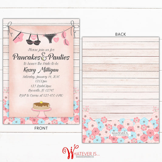Pancakes and Panties Bridal Shower Lingerie Invitation | Pink Lingerie Bridal Shower | Pancakes Bridal Shower | Brunch Bridal Shower | Print