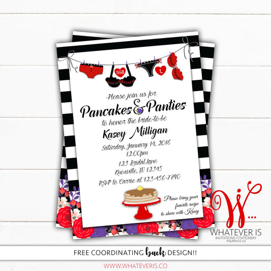 Pancakes and Panties Bridal Shower Lingerie Invitation | Red & Purple Lingerie Bridal Shower | Pancakes Bridal Shower | Brunch Bridal Shower