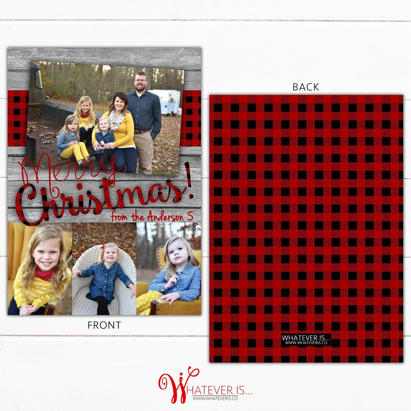 Rustic Wood Buffalo Plaid Picture Christmas Card