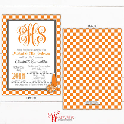 Orange and White Cheerleading Baby Shower Invitation