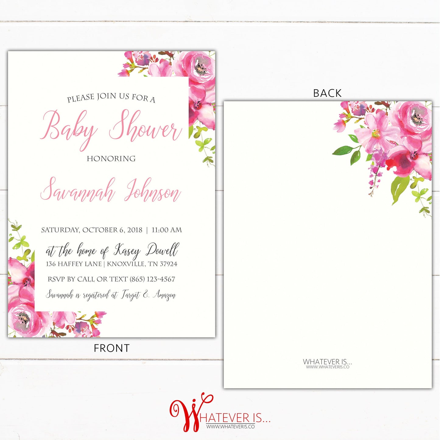 Pink Watercolor Floral Baby Shower Invitation | Pink Floral Baby Shower | Shabby Chic Floral Baby Shower Invitation | Girl Baby Shower