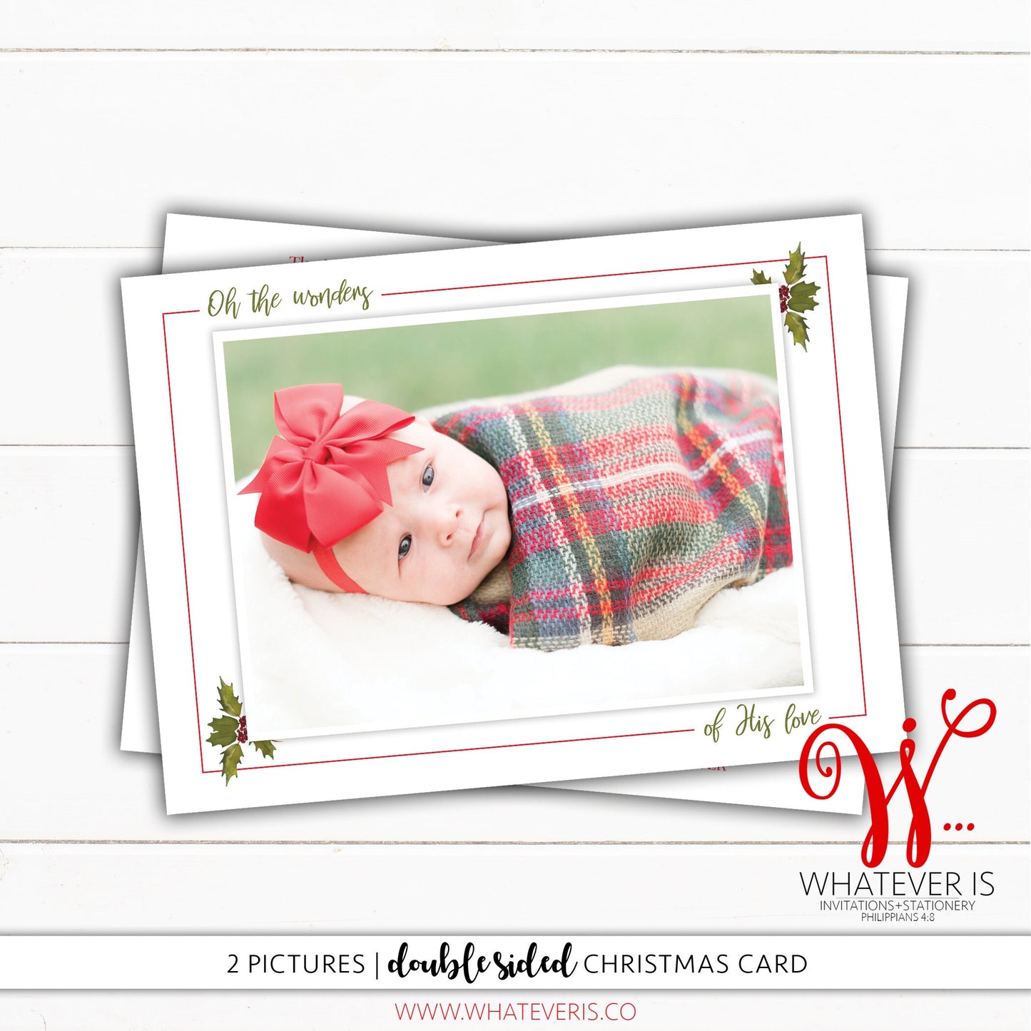 Simple Holly Oh the Wonders of His Love Christian Christmas Card