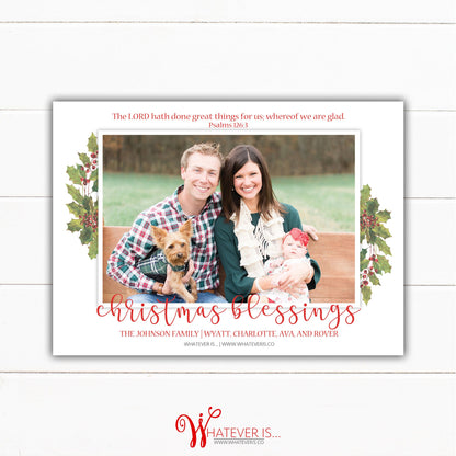 Simple Holly Oh the Wonders of His Love Christian Christmas Card