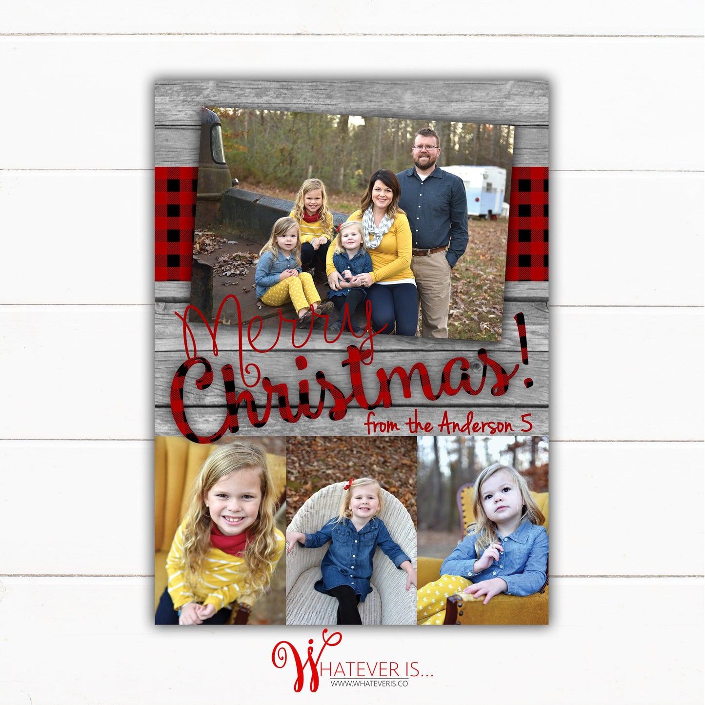 Rustic Wood Buffalo Plaid Picture Christmas Card
