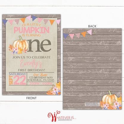 Our Little Pumpkin 1st Birthday Invitation | Rustic First Birthday Invitation | First Birthday | Rustic Pumpkin Birthday | Pumpkin Floral