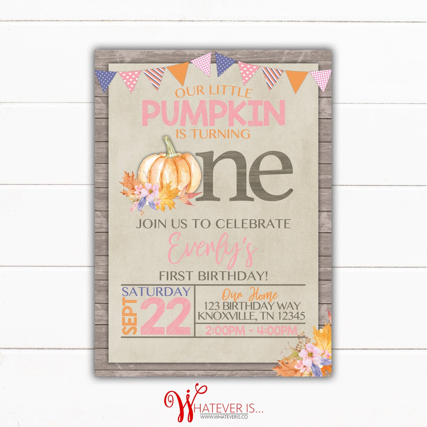 Our Little Pumpkin 1st Birthday Invitation | Rustic First Birthday Invitation | First Birthday | Rustic Pumpkin Birthday | Pumpkin Floral