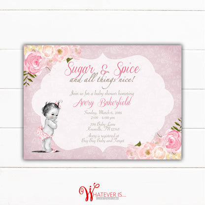 Sugar and Spice Floral Baby Shower Invitation | Vintage Baby Shower | Shabby Chic Floral Baby Shower Invitation | Girl Baby Shower Invite