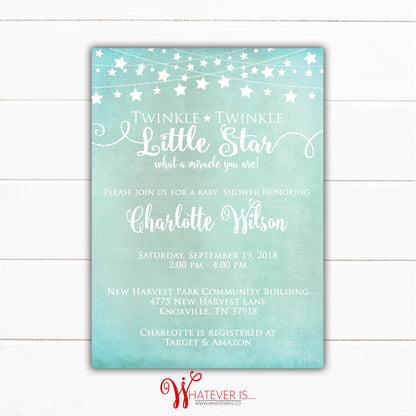 Twinkle Twinkle Little Star Baby Shower Printable Invitation | Miracle Baby Shower| Printable Invitation | Baby Star | Twinkle Star Baby