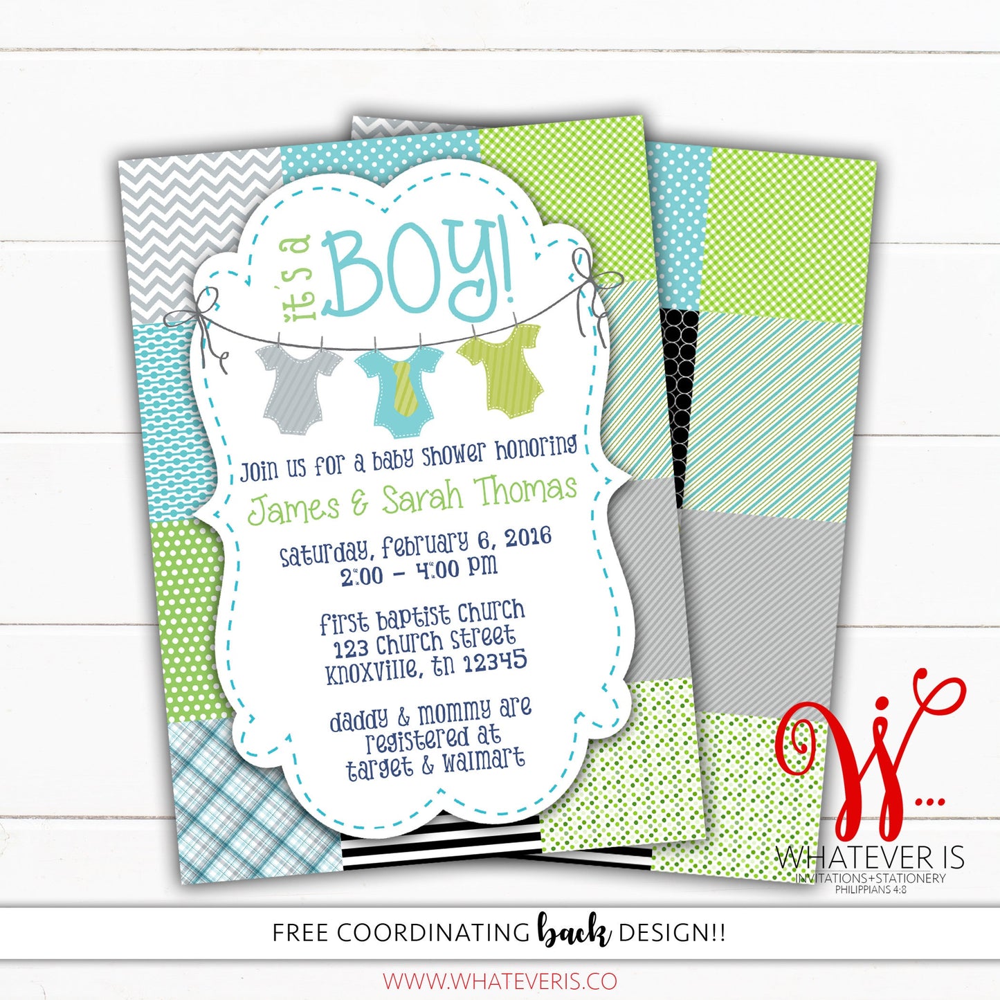 It's A Boy... Onesie Blue Green Turquoise Baby Shower Invitation | Baby Boy Baby Shower Invitation | Blue and Green Baby Shower | Baby Boy