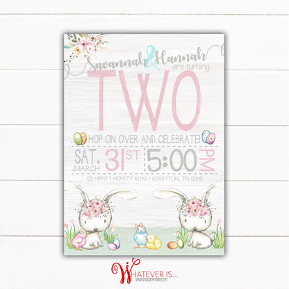 Easter Birthday Printable Invitation | Bunny Birthday Invitation | Easter Bunny Birthday Invitation | Twin Birthday | Girl Birthday | DIY