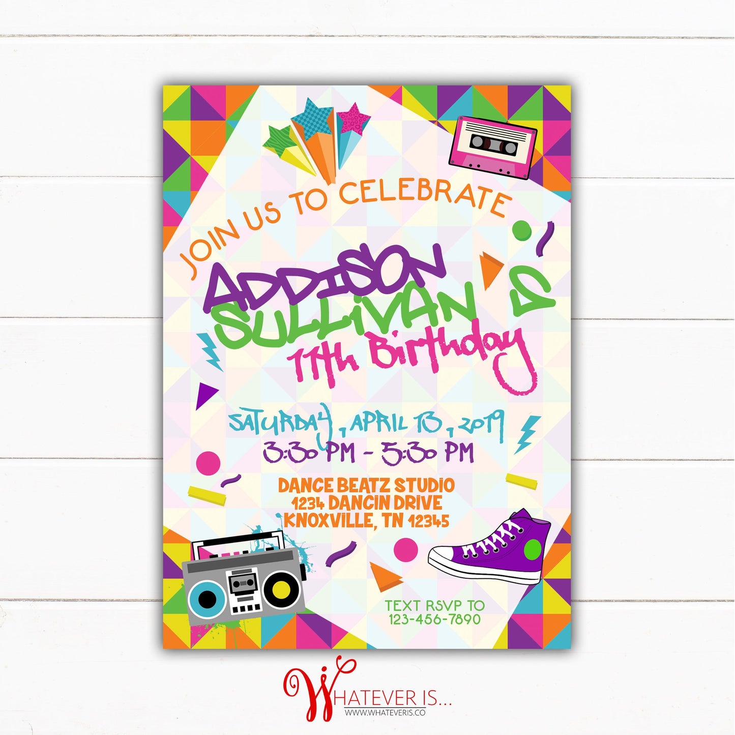 Totally Rad Birthday Invitation | Retro Birthday Invitation | Hip Hop Dance Invitation | Dancing Birthday | Teen Birthday | 80's Birthday