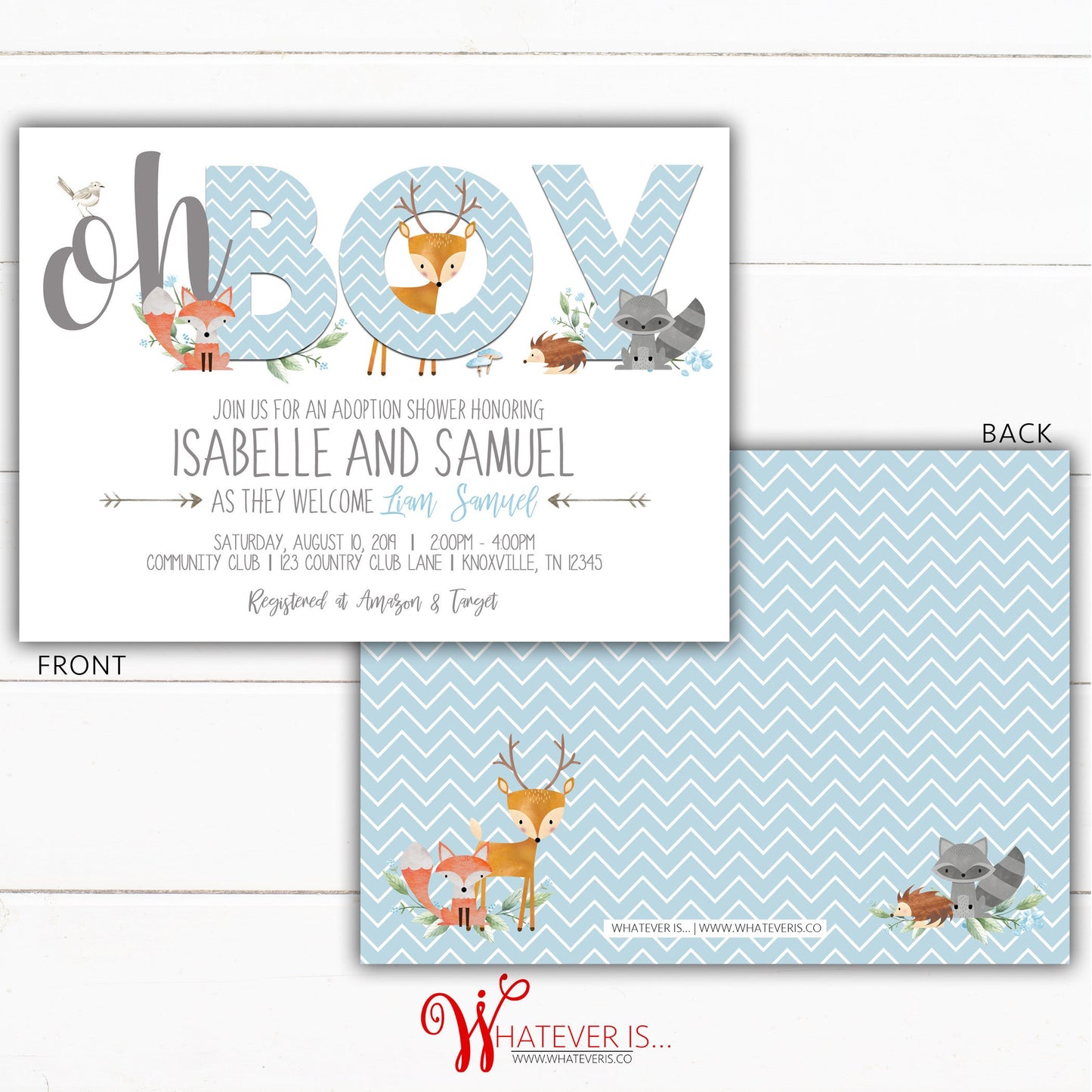 Woodland Boy Baby Shower Invitation | Adoption Baby Shower | Boy Baby Shower | Woodland Baby Shower Invitation | Printed Invitations | DIY