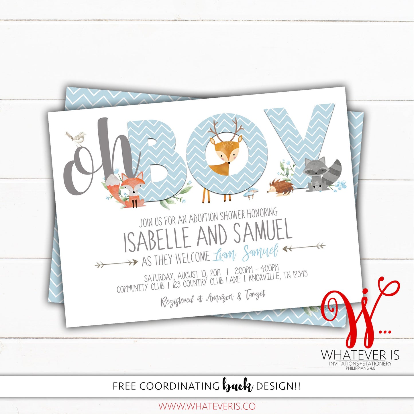 Woodland Boy Baby Shower Invitation | Adoption Baby Shower | Boy Baby Shower | Woodland Baby Shower Invitation | Printed Invitations | DIY