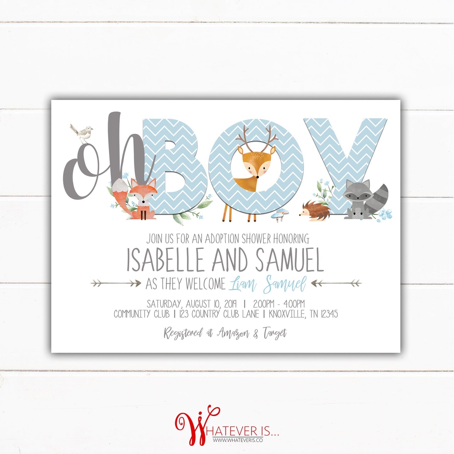 Woodland Boy Baby Shower Invitation | Adoption Baby Shower | Boy Baby Shower | Woodland Baby Shower Invitation | Printed Invitations | DIY