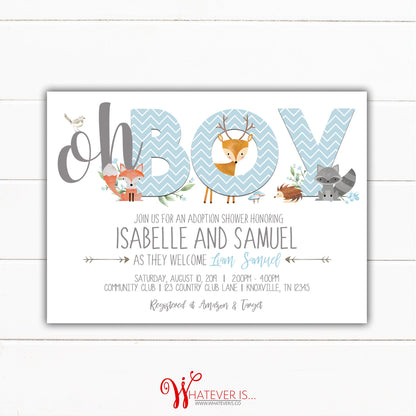 Woodland Boy Baby Shower Invitation | Adoption Baby Shower | Boy Baby Shower | Woodland Baby Shower Invitation | Printed Invitations | DIY