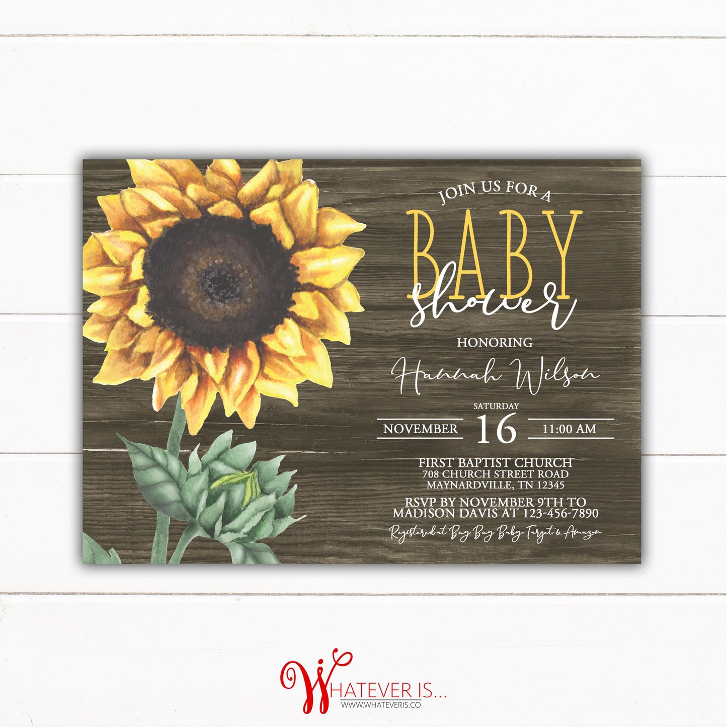 Sunflower Baby Shower Invitation | Fall Sunflower Baby Shower | Rustic Baby Shower | Fall Baby Shower Invitation | Printable Invitations