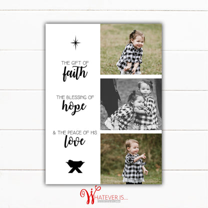Faith Hope Love Christmas Card | Black and White Family Christmas Card | Picture Christmas Card | Year in Review Christmas Card | Christmas