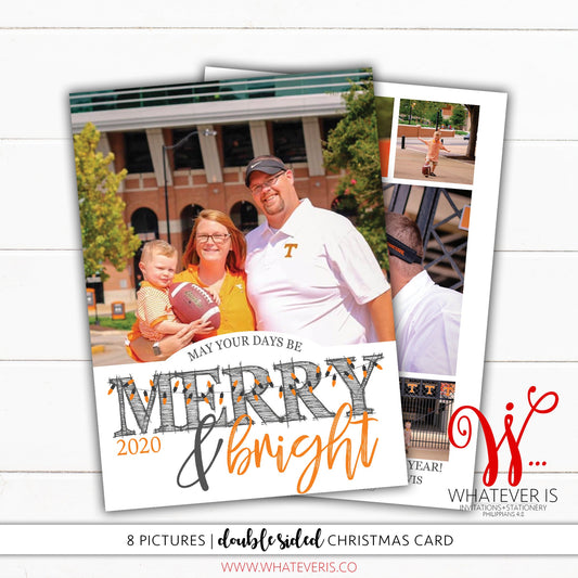 Merry and Bright Orange and White Family Picture Christmas Card