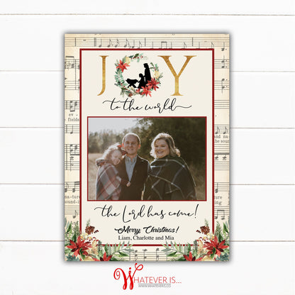 Joy to the World Nativity Christmas Card | Family Picture Christmas Card | Psalms 100 | Christian Christmas | Sheet Music Christmas Card