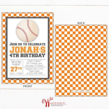 Orange & White Baseball Birthday Party Invitation