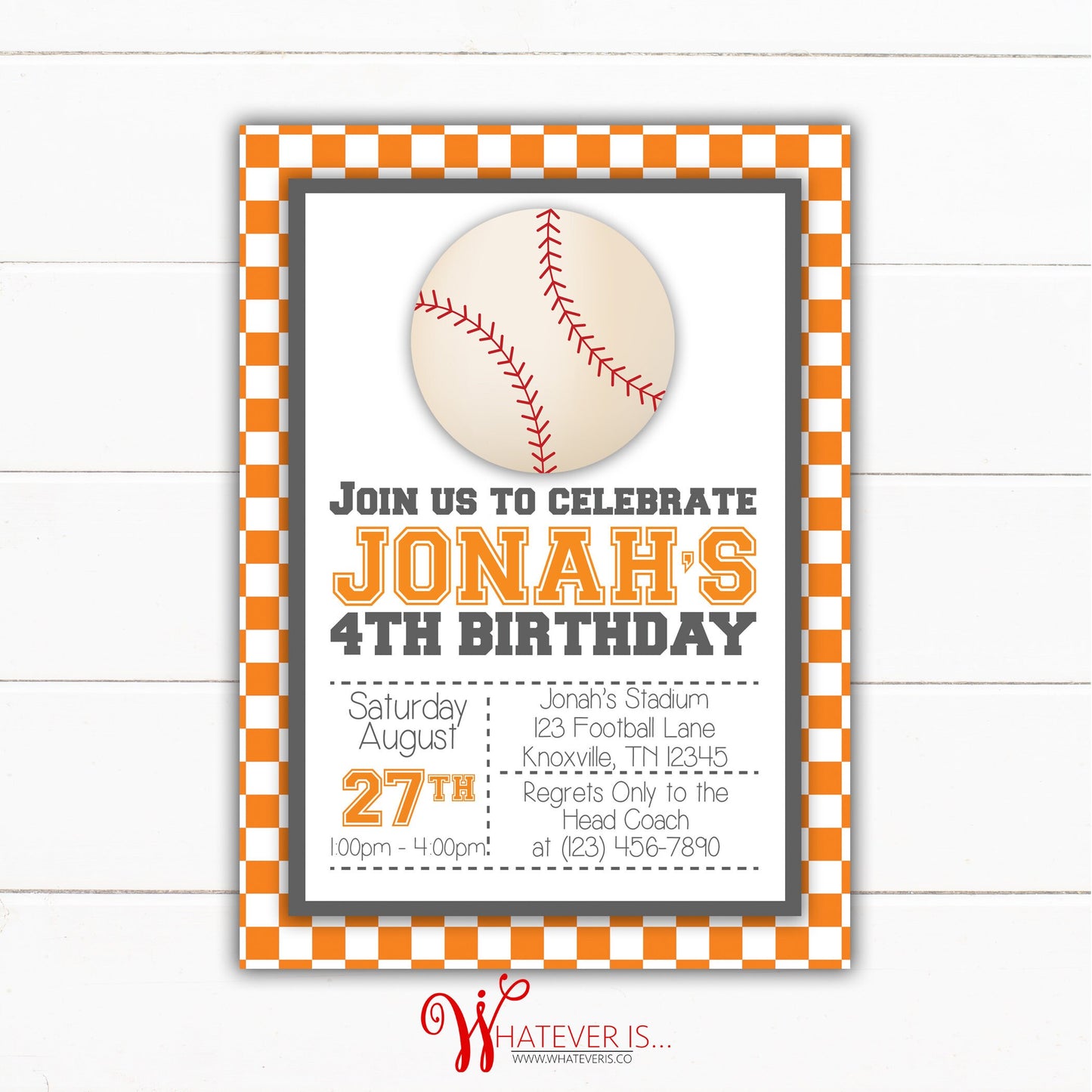 Orange & White Baseball Birthday Party Invitation