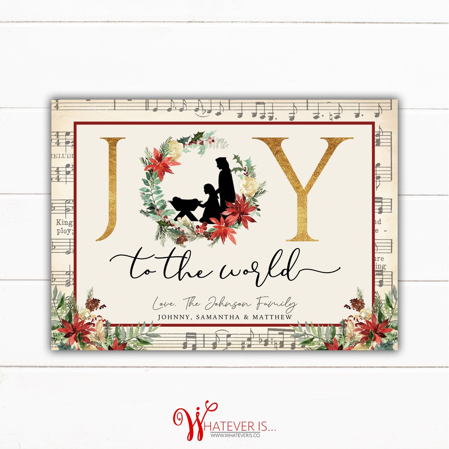 Joy to the World Nativity Christmas Card | Printable Christmas Card | Psalms 100 | Christian Christmas | Sheet Music Christmas Card