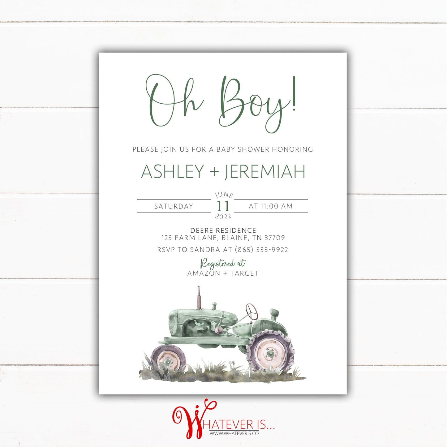 Green Tractor Baby Shower Invitation | Tractor Baby Shower | Tractor Invitation | Farm Baby Shower Invitation | Farm Baby | Oh Boy Tractor