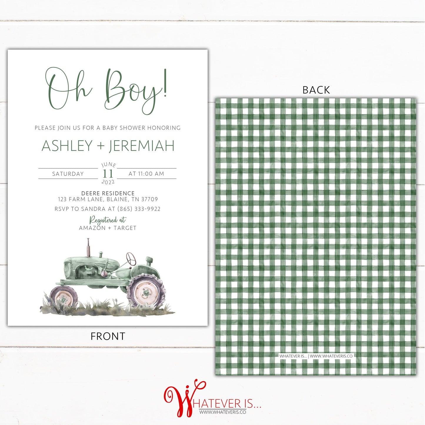 Green Tractor Baby Shower Invitation | Tractor Baby Shower | Tractor Invitation | Farm Baby Shower Invitation | Farm Baby | Oh Boy Tractor