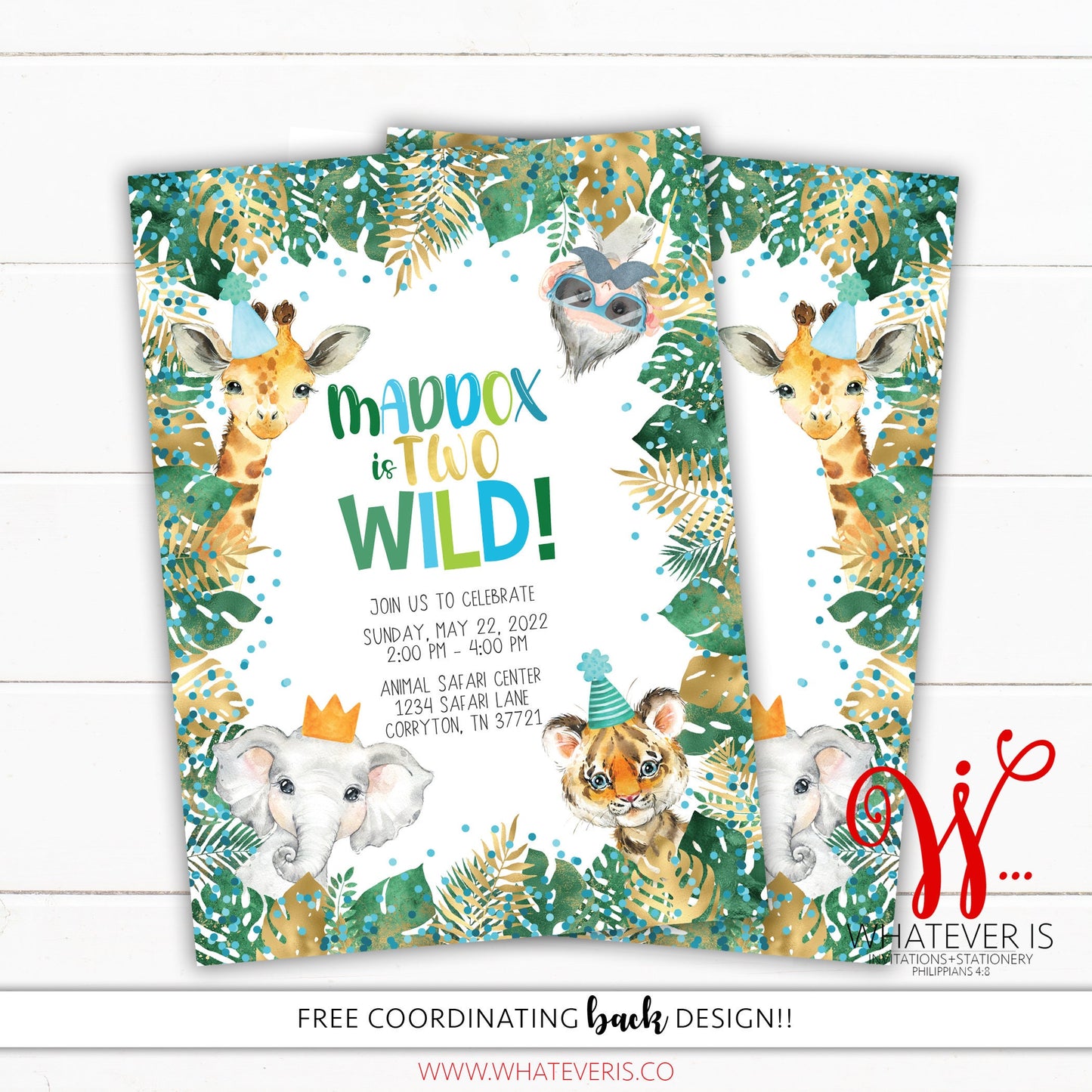 Born TWO be Wild Safari Birthday Invitation