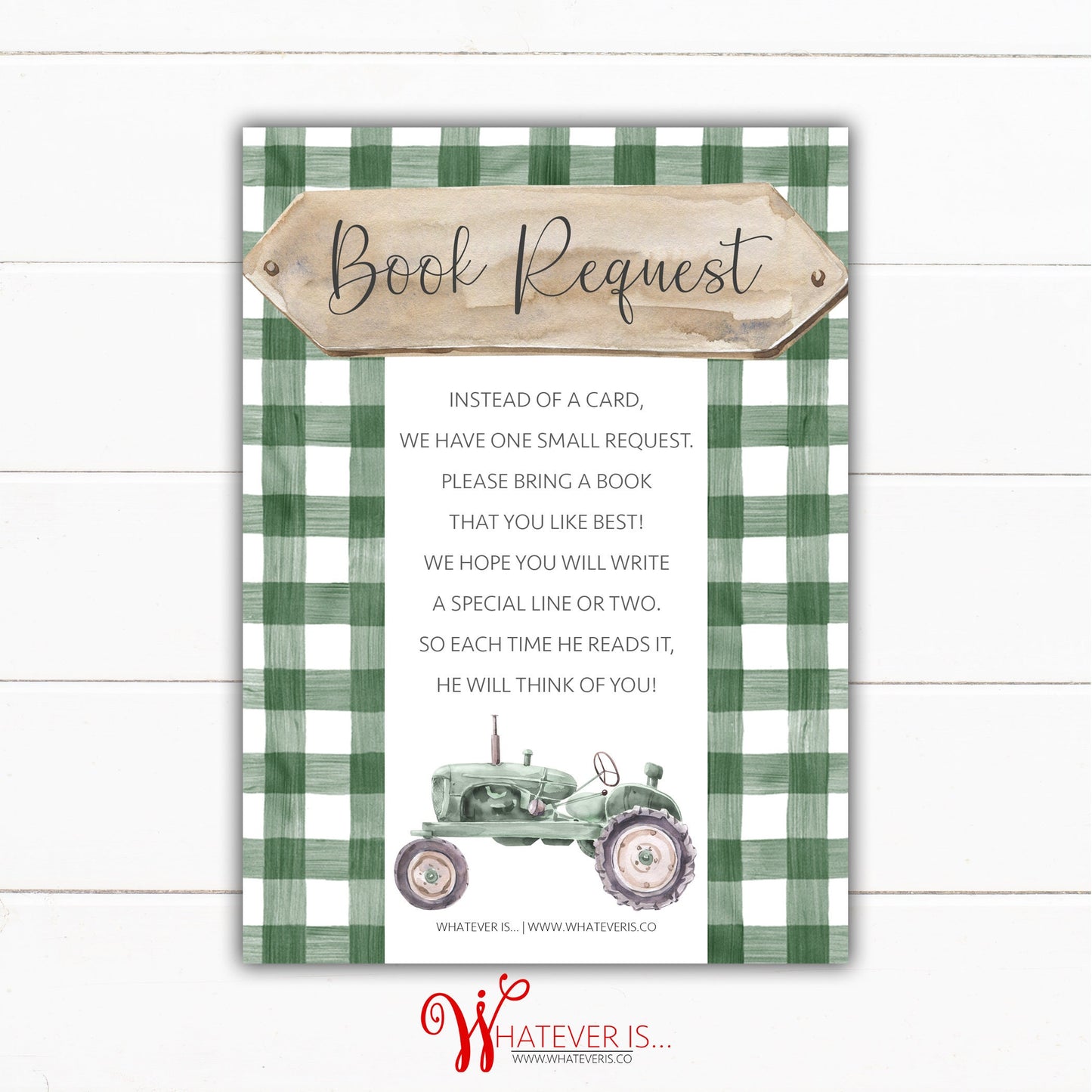 Green Tractor Baby Shower Invitation | Tractor Baby Shower | Tractor Invitation | Farm Baby Shower Invitation | Farm Baby | Book Request