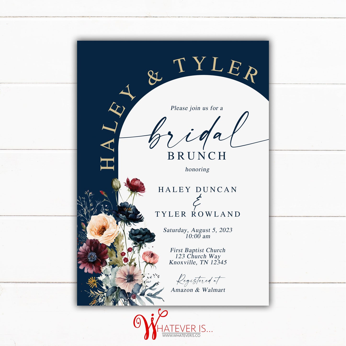 Rustic Wildflower Bridal Shower Invitations |  Navy Floral Bridal Shower Invitation | Navy and Maroon Floral Bridal Shower | Bridal Brunch